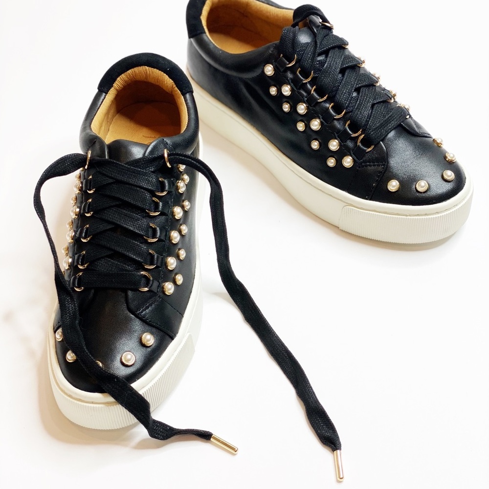 NEW Joie Handan Black Leather Pearl Sneakers